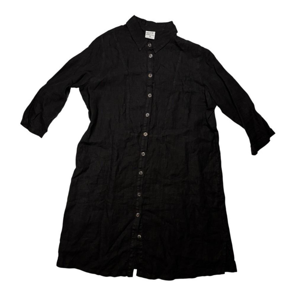 Click By Color Me Cotton Women's Long Shirt Dress Black Size XL 100% Linen